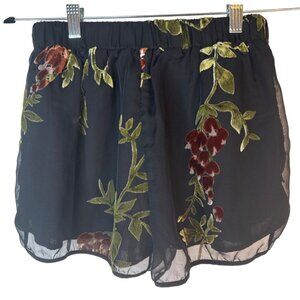 2/$30 Zara Woman Small Embroidered Mini Skirt Black Floral Velvet Overlay